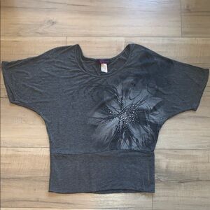 Agenda Gray Women's Top with Floral Design Size S